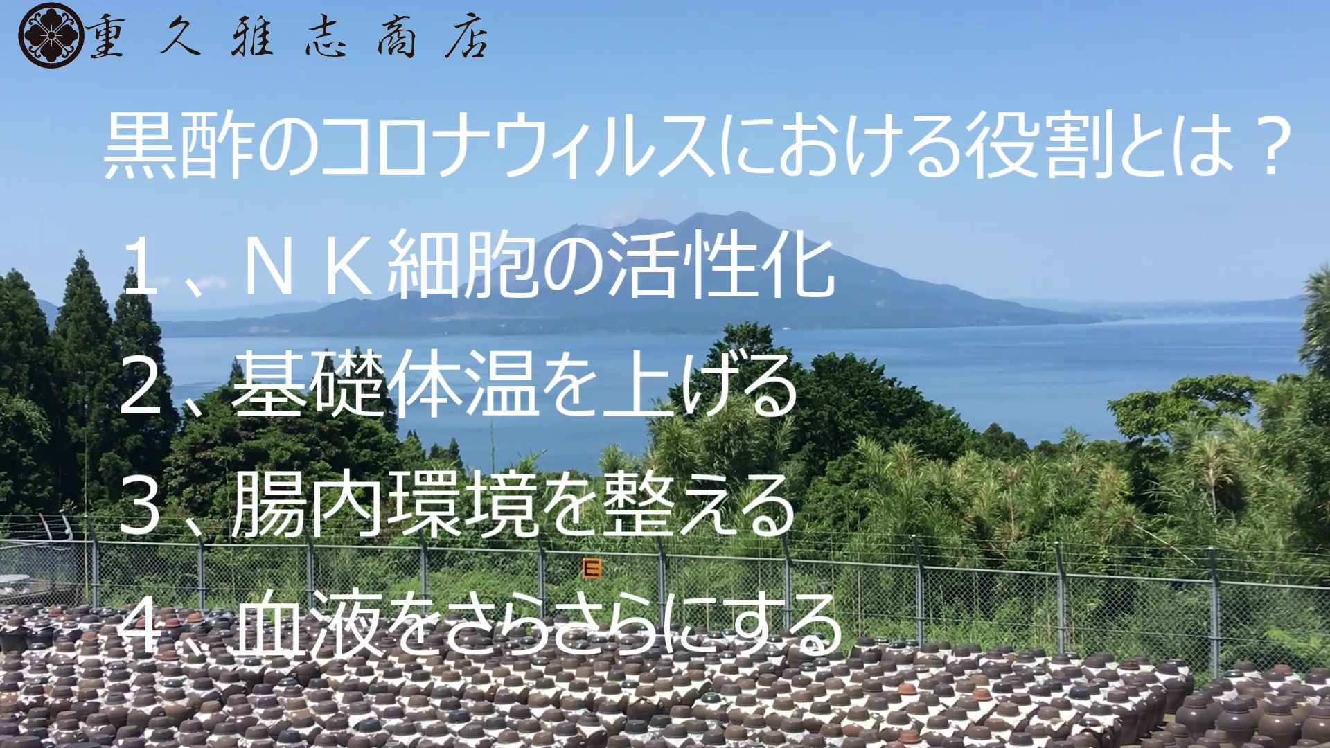 重久本舗（重久盛一酢醸造場）３、黒酢（甕酢）のコロナウィルスにおける役割とは？